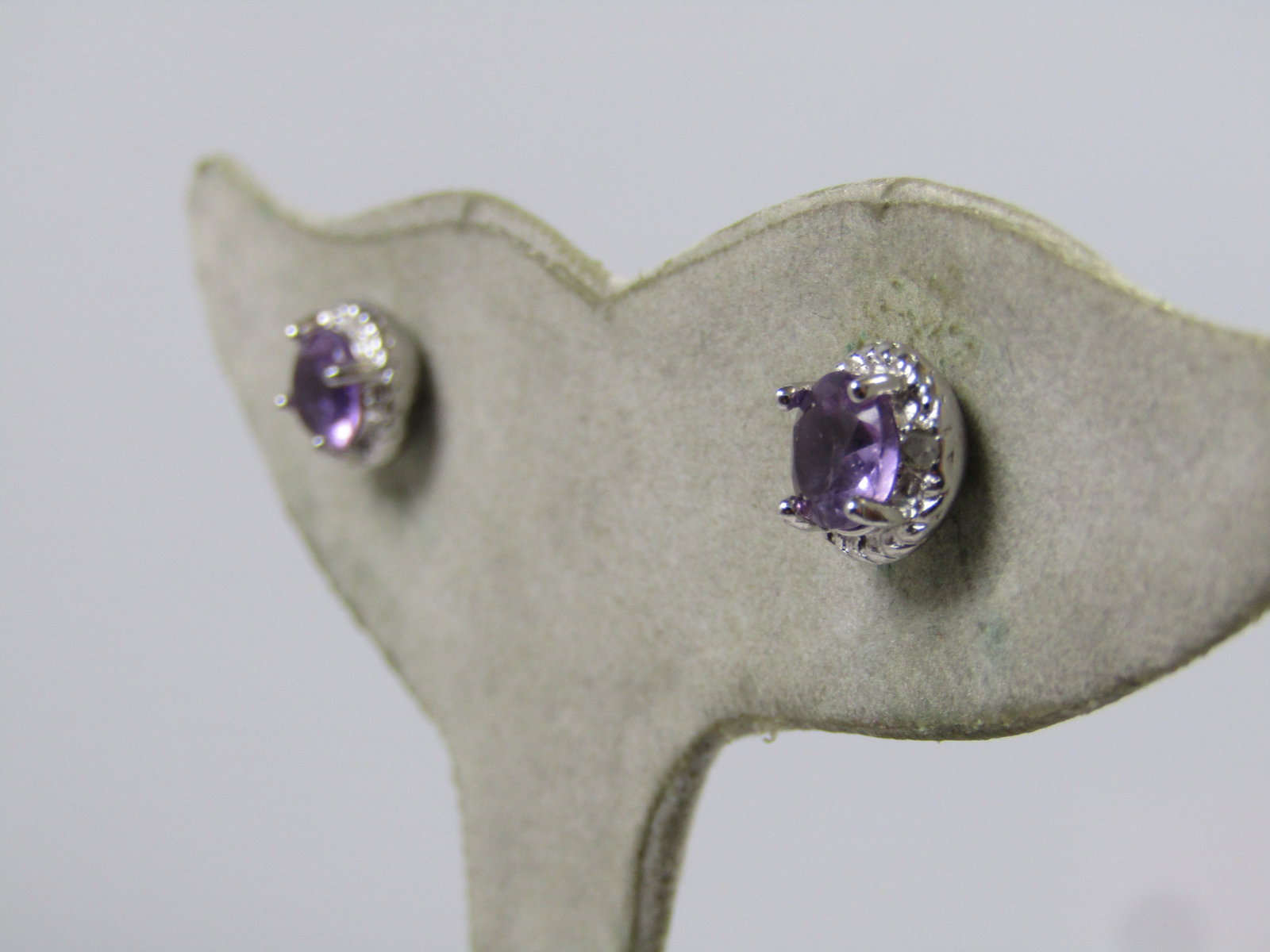 Sterling Amethyst Diamond Chip Earrings, Pierced, Signed, 1990's - 2