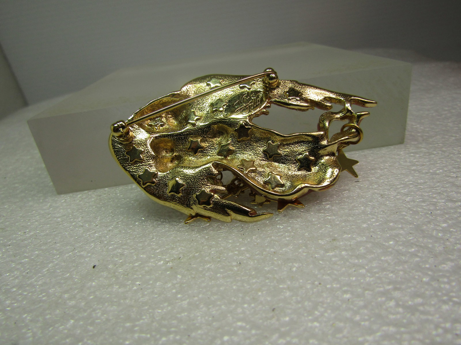 Enameled/Glittered Angel and Cherub Brooch, Dangling Stars, Signed Kirk's Folly, 1990's - 7