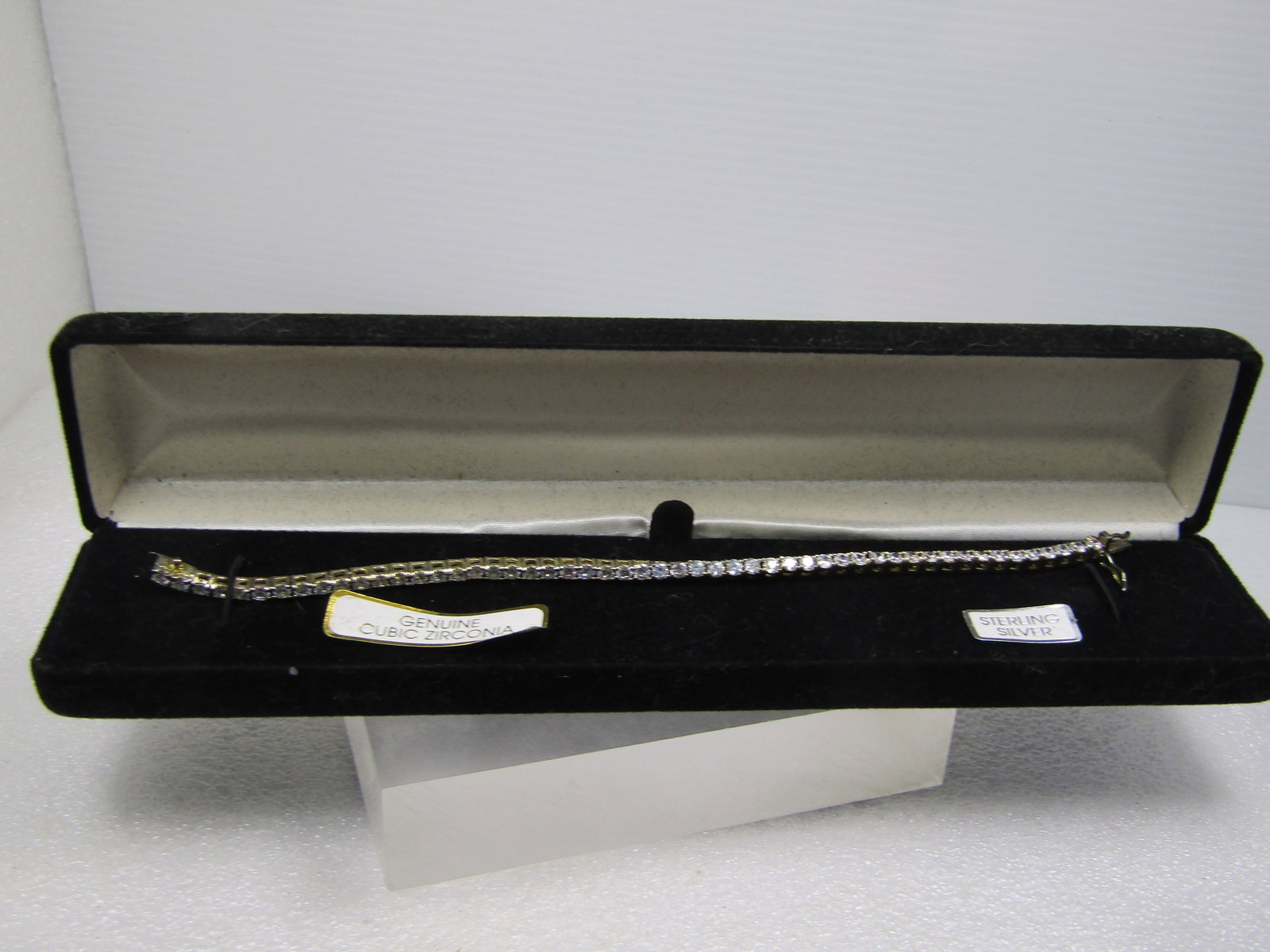 Clear CZ 3mm Wide Tennis Bracelet, Box Clasp with Safety Clips, 7", 1980's-1990's - 6