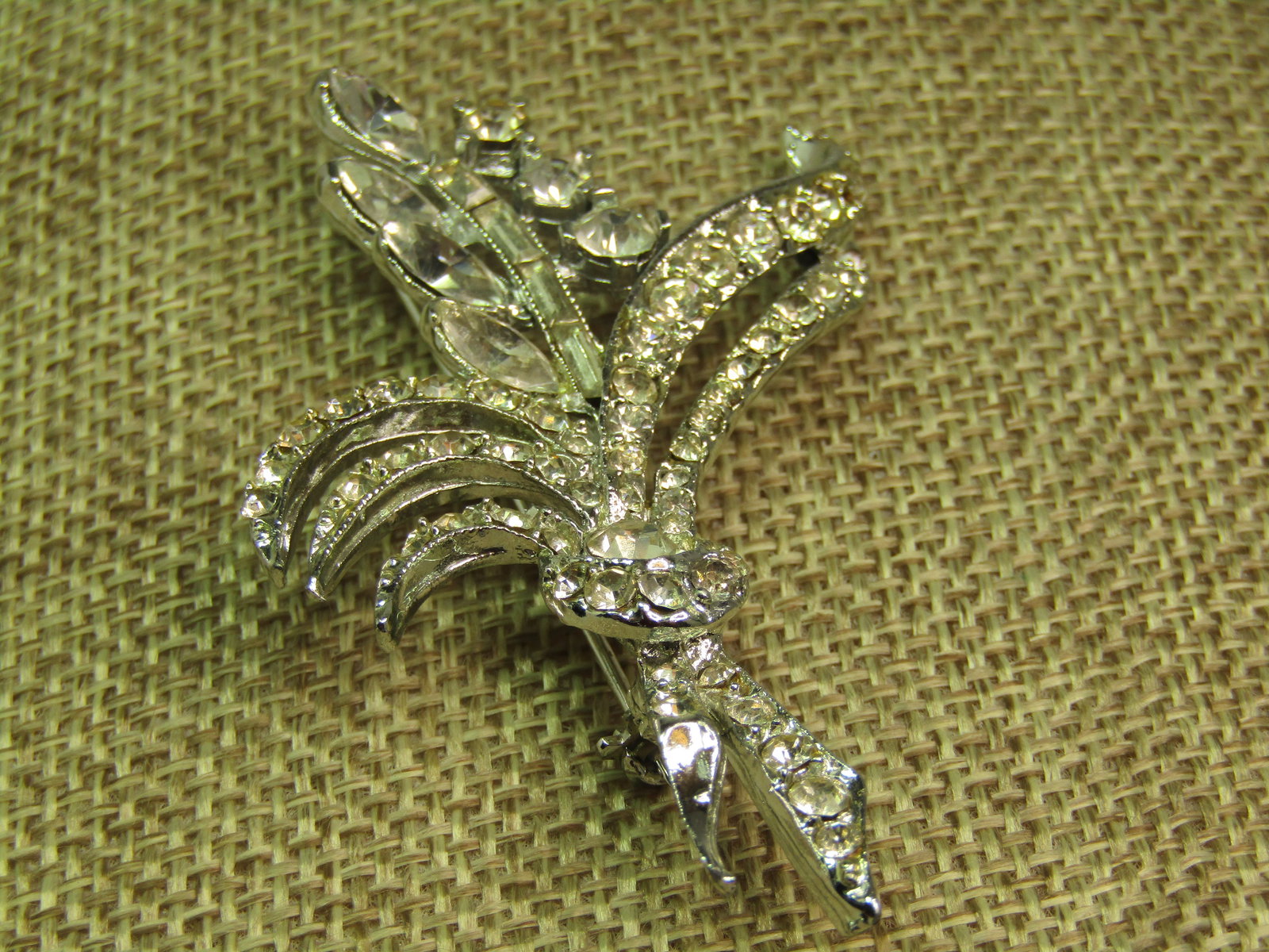 Vintage Clear Rhinestone Floral Spray Brooch, 1950's-1960's - 2
