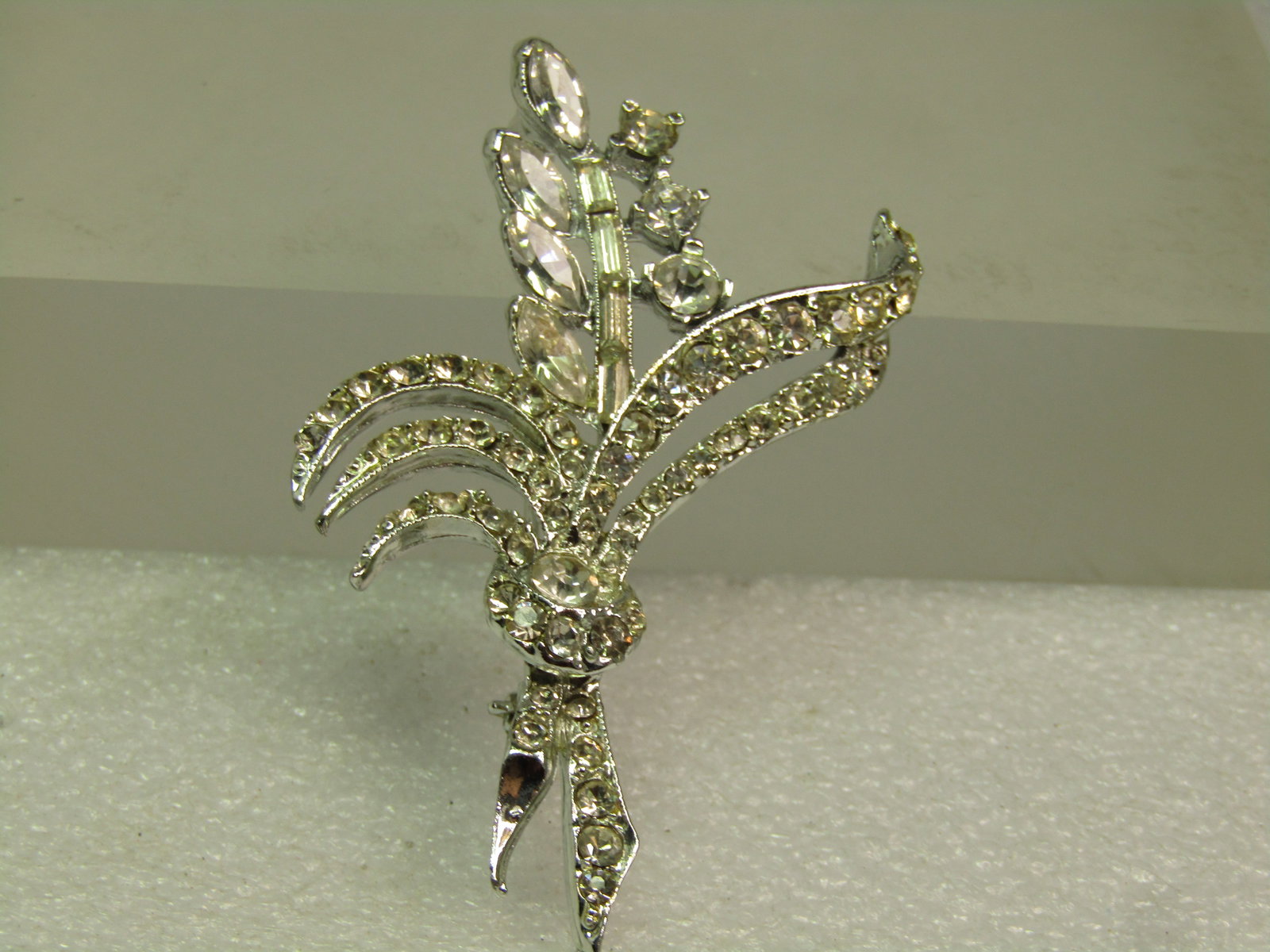 Vintage Clear Rhinestone Floral Spray Brooch, 1950's-1960's - 3