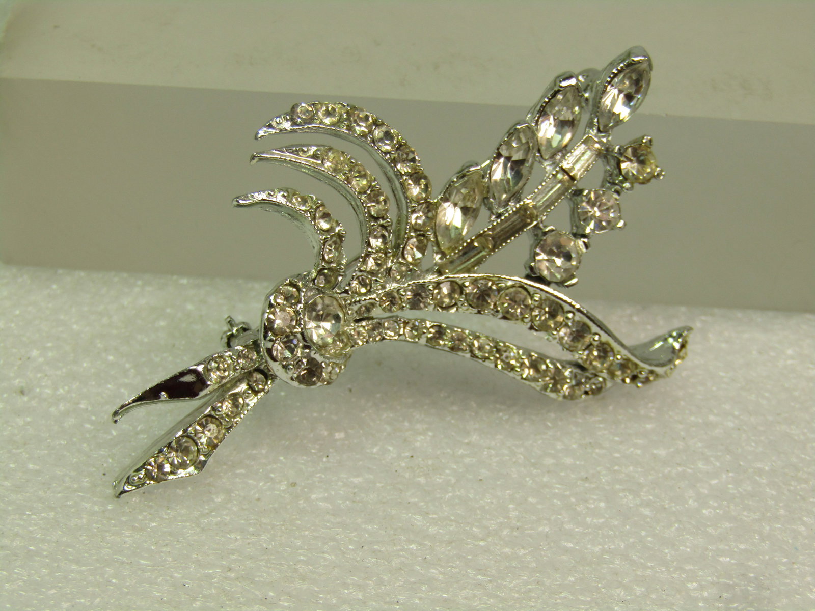 Vintage Clear Rhinestone Floral Spray Brooch, 1950's-1960's - 4