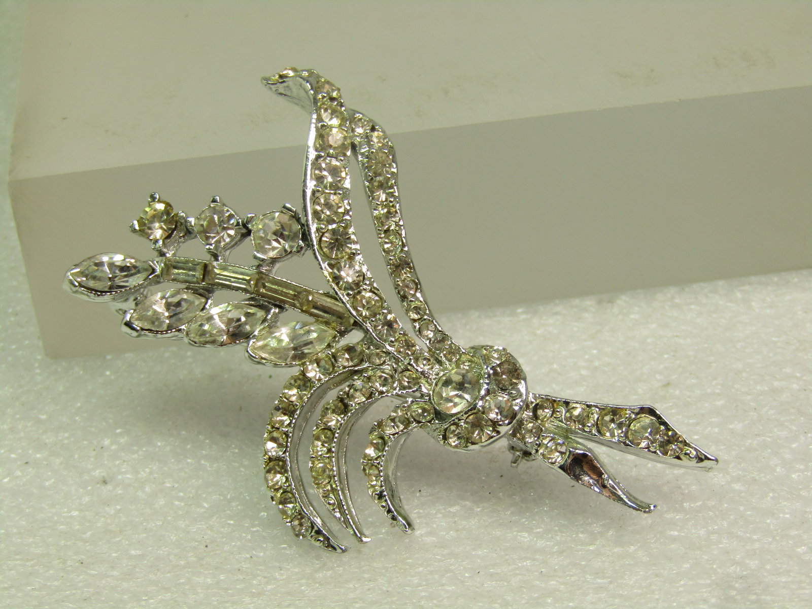 Vintage Clear Rhinestone Floral Spray Brooch, 1950's-1960's - 5