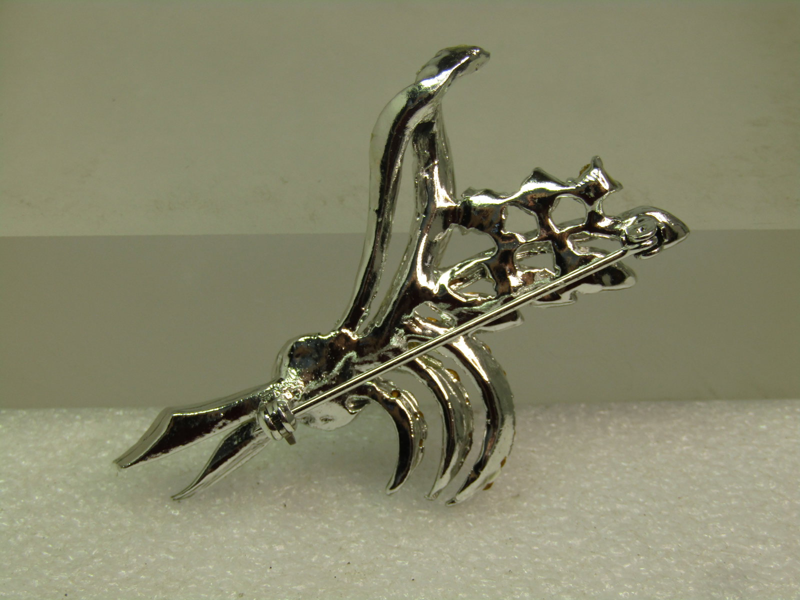 Vintage Clear Rhinestone Floral Spray Brooch, 1950's-1960's - 6