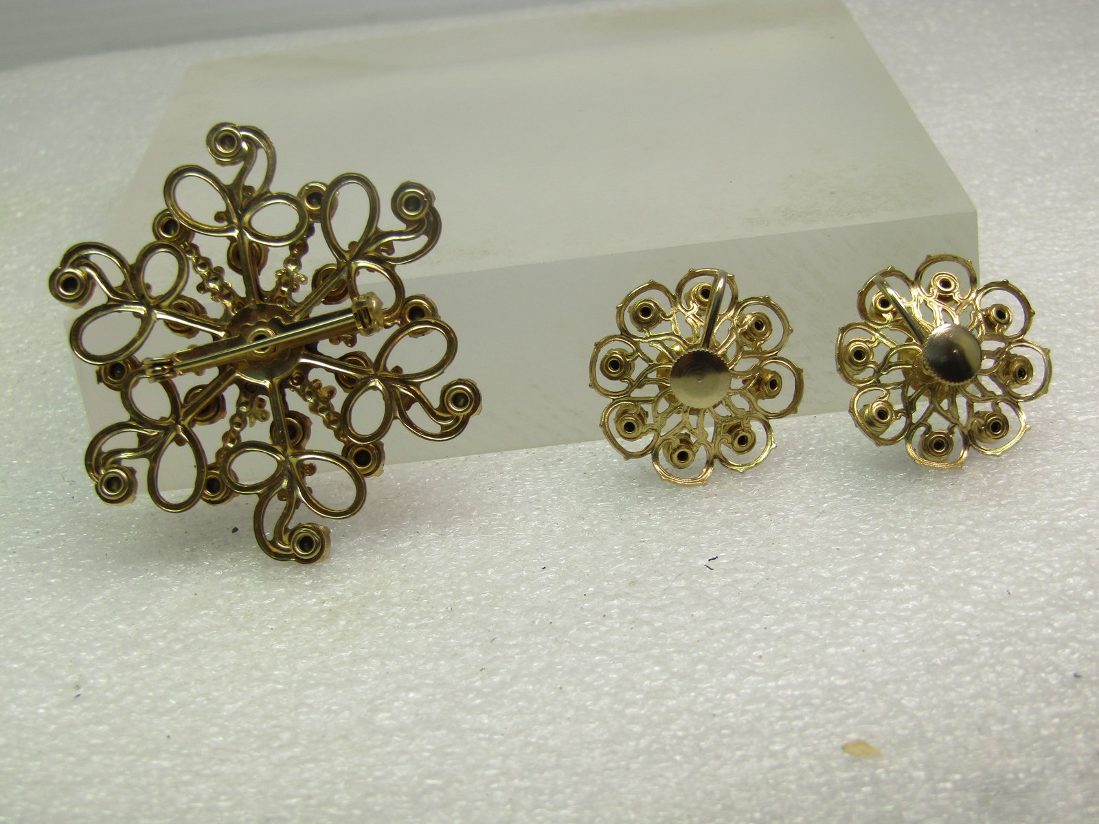 Vintage Peacock AB Rhinestone Brooch & earrings Set, 1940's-1960's, Screwback - 5