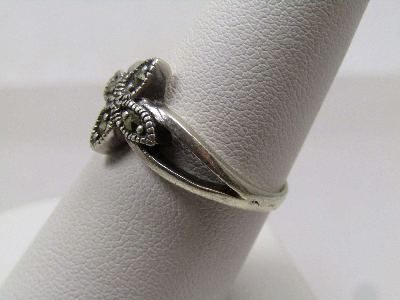 Vintage Sterling Marcasite Pointed Ring, Sz. 8, 1980's - 2