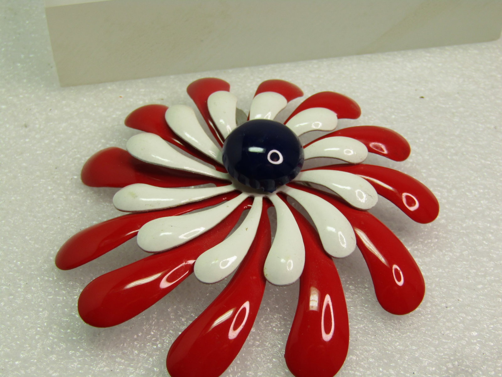 Vintage Enameled Red/White/Blue Blossom Brooch, 1960's-1970's - 6