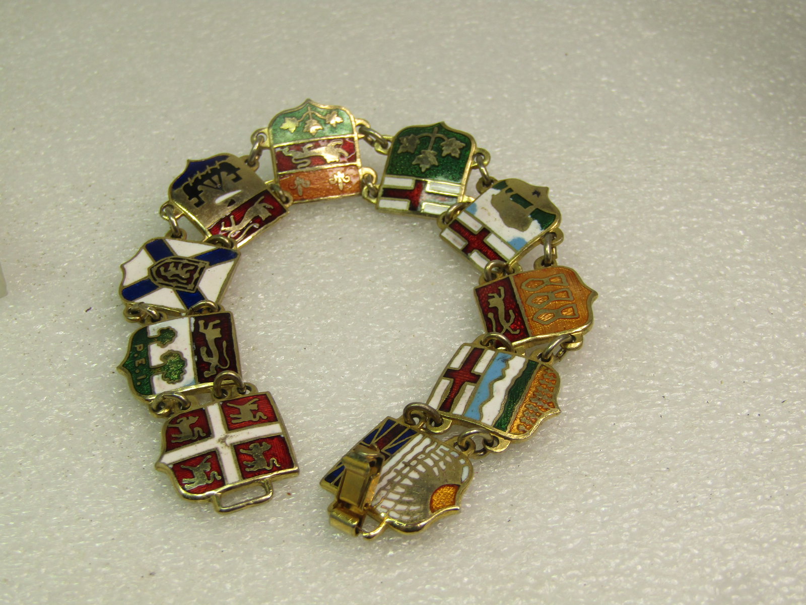 Vintage Enameled Flags of Canada Bracelet, 7.25", 1960's-1980's - 7