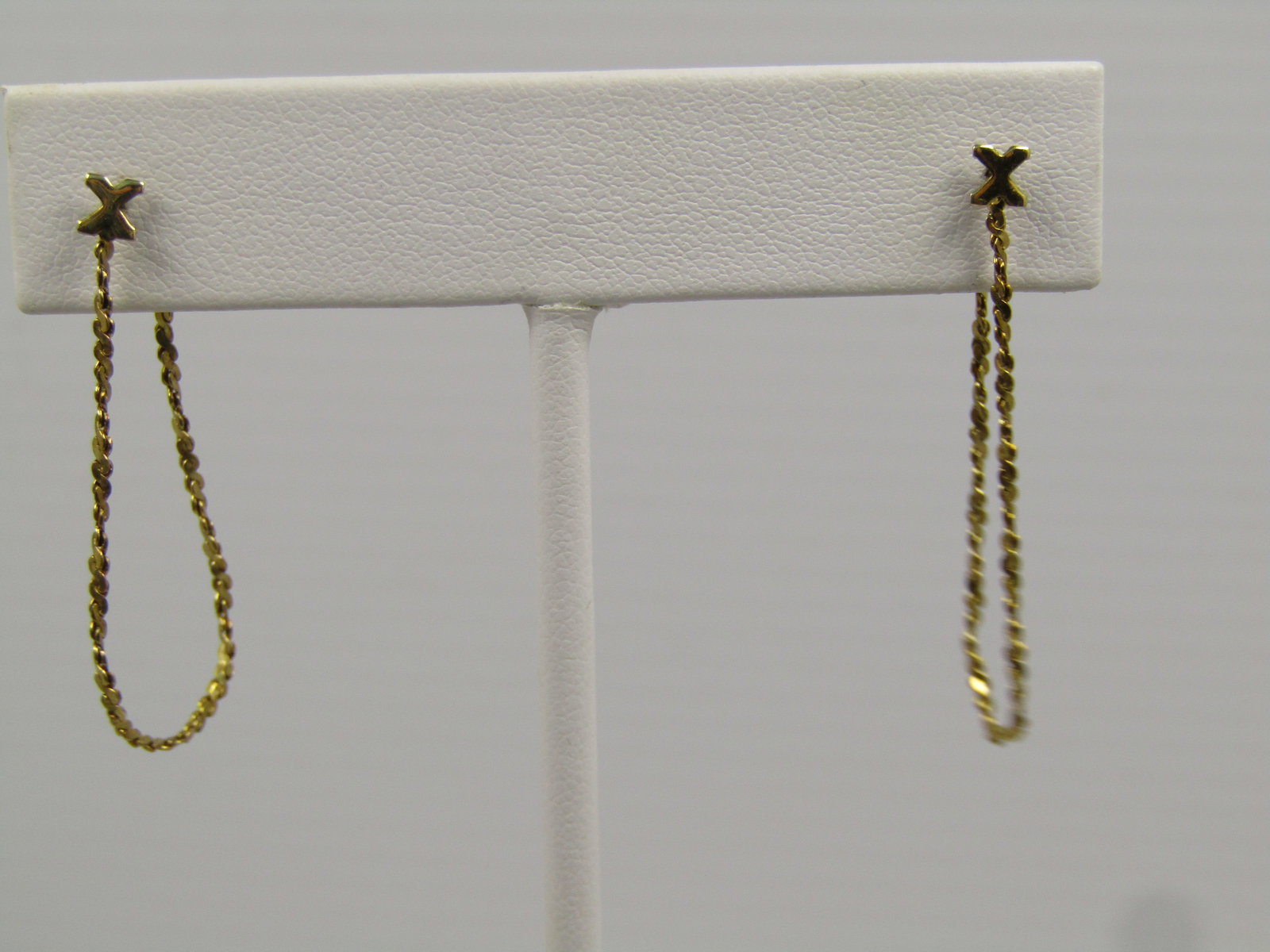 Vintage 14kt G.F. Chain Hoop Earrings, Pierced, with X Stud, 1980's-1990's - 3