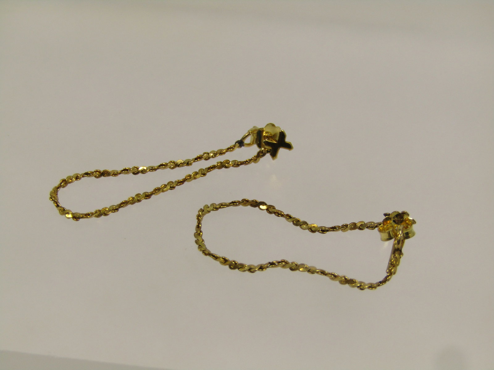 Vintage 14kt G.F. Chain Hoop Earrings, Pierced, with X Stud, 1980's-1990's - 6