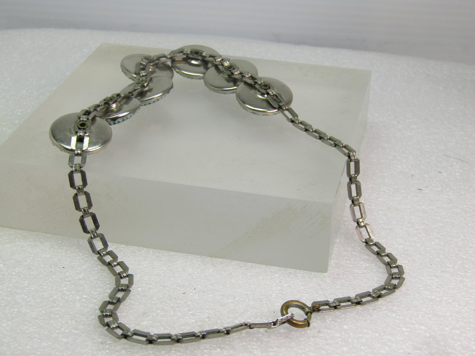 Vintage Pressed Turquoise Glass Tiered Necklace, 15", 1940's - 4