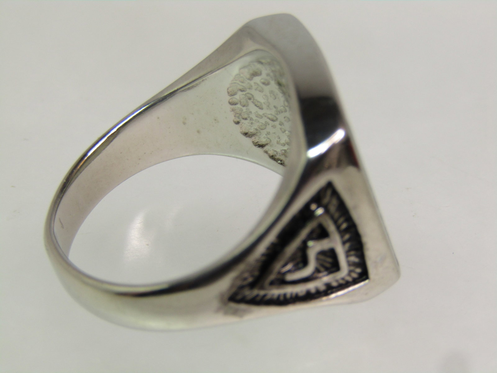 Silver Tone Masonic 32 Ring, Sz. 10, Turquoise Chips. 1990's - 6