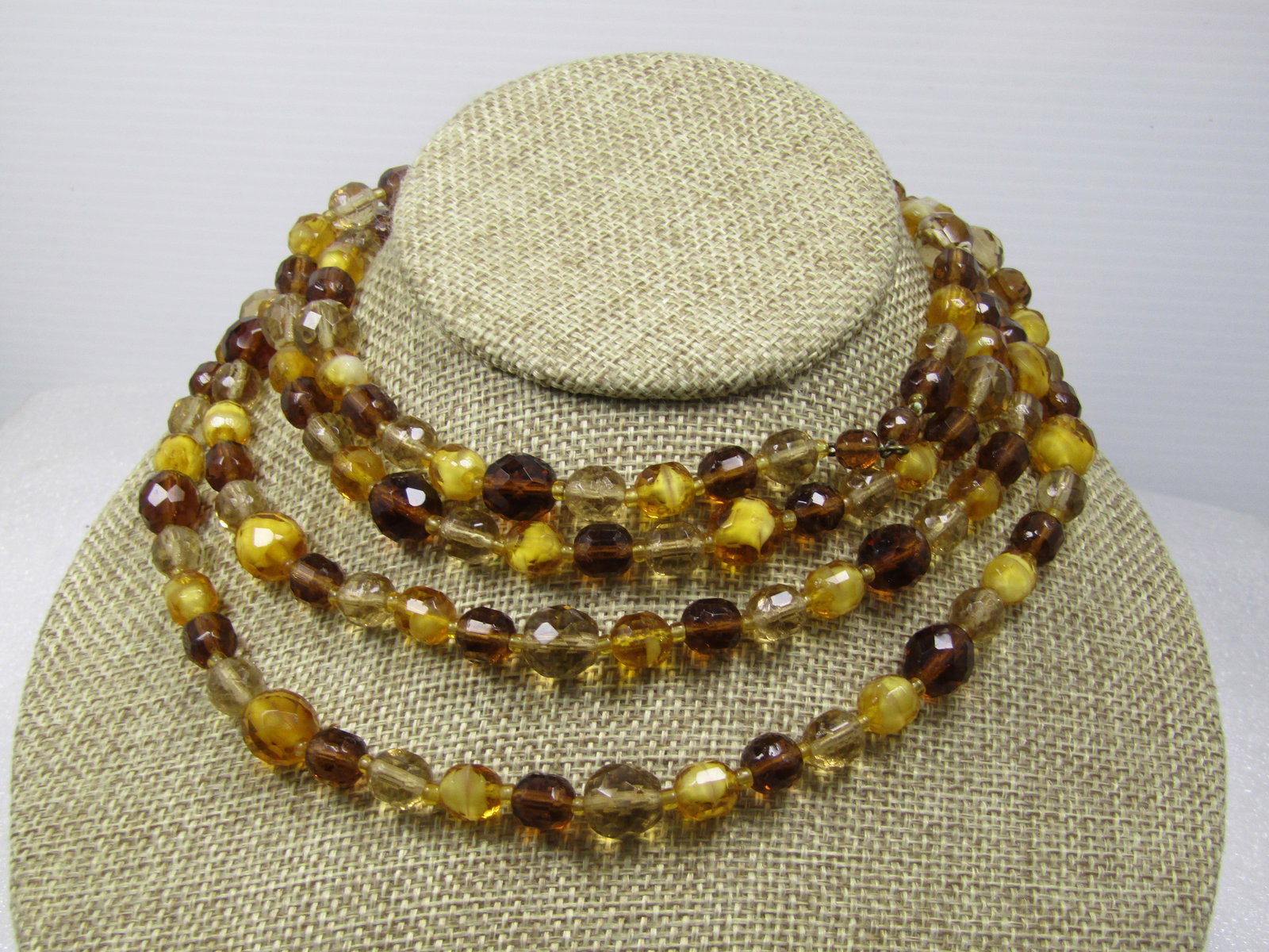 Vintage Brown/Yellow Faceted Glass Beaded Necklace, 56",. 1940s-1960's (1 of 6)