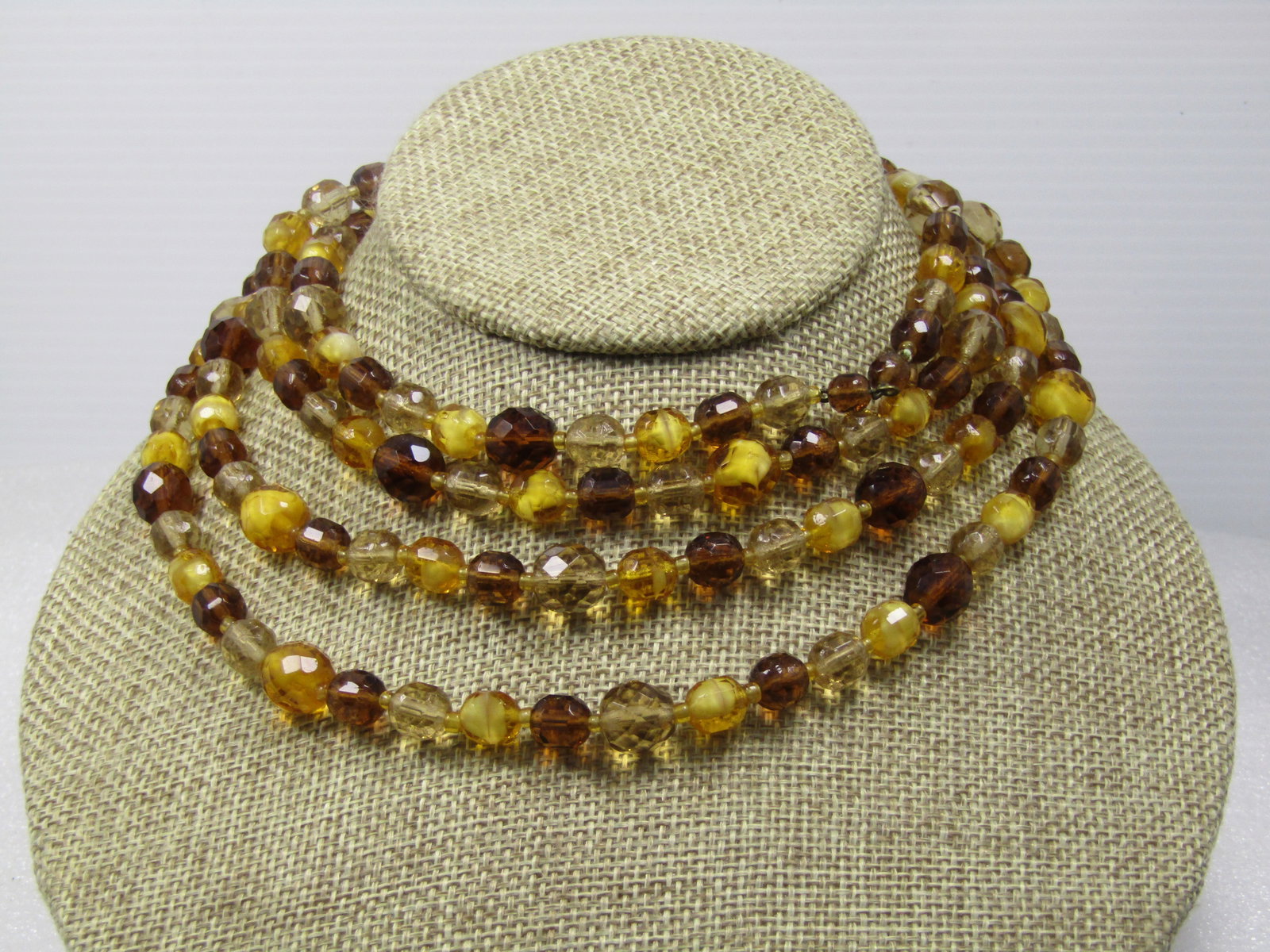 Vintage Brown/Yellow Faceted Glass Beaded Necklace, 56",. 1940s-1960's - 2