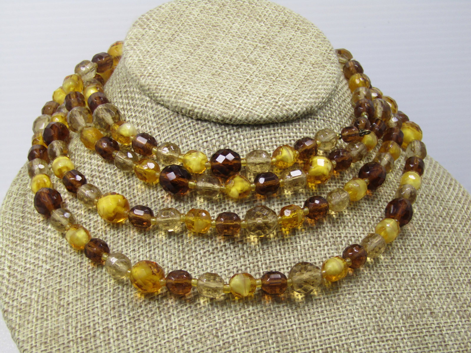 Vintage Brown/Yellow Faceted Glass Beaded Necklace, 56",. 1940s-1960's - 3