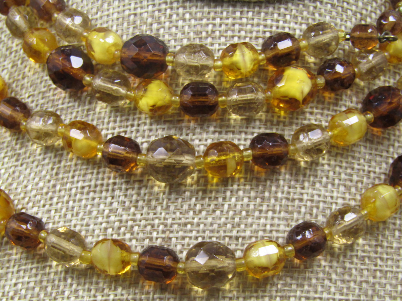Vintage Brown/Yellow Faceted Glass Beaded Necklace, 56",. 1940s-1960's - 4