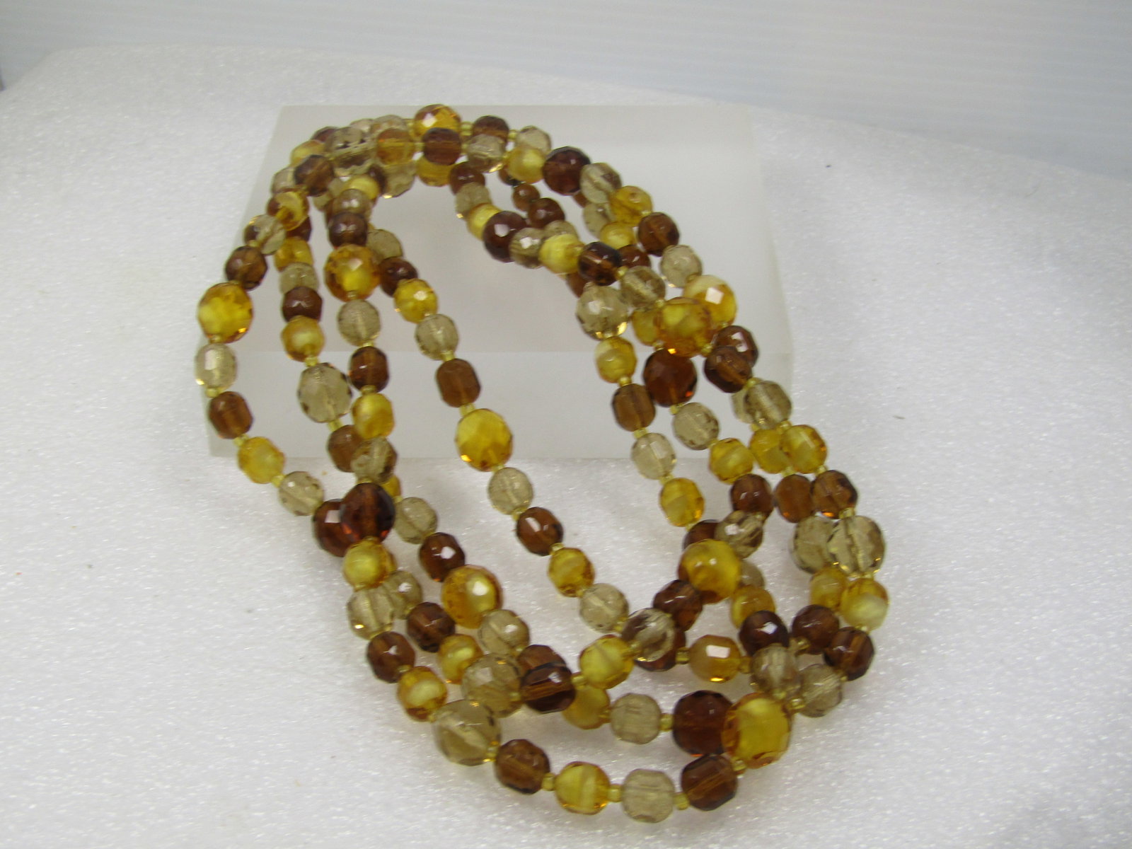 Vintage Brown/Yellow Faceted Glass Beaded Necklace, 56",. 1940s-1960's - 5