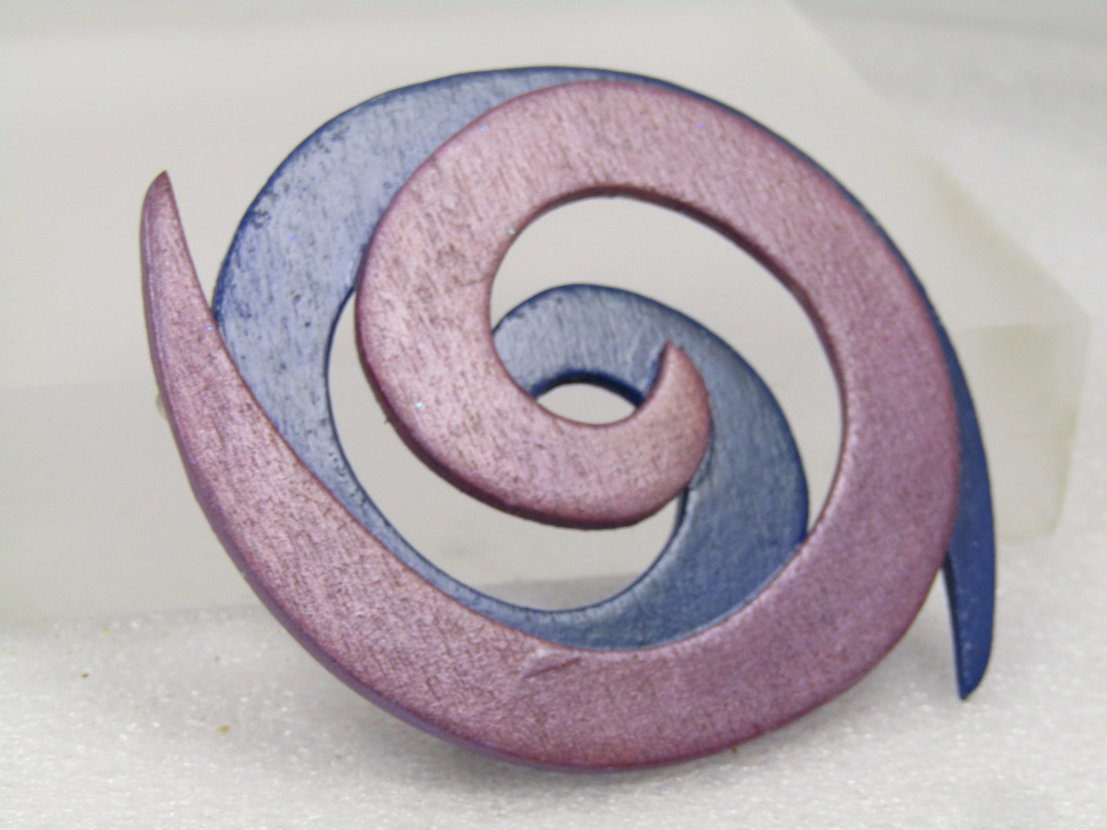Vintage Blue/Lavender Sprial Brooch, Wooden, Handmade, 3.25" - 2
