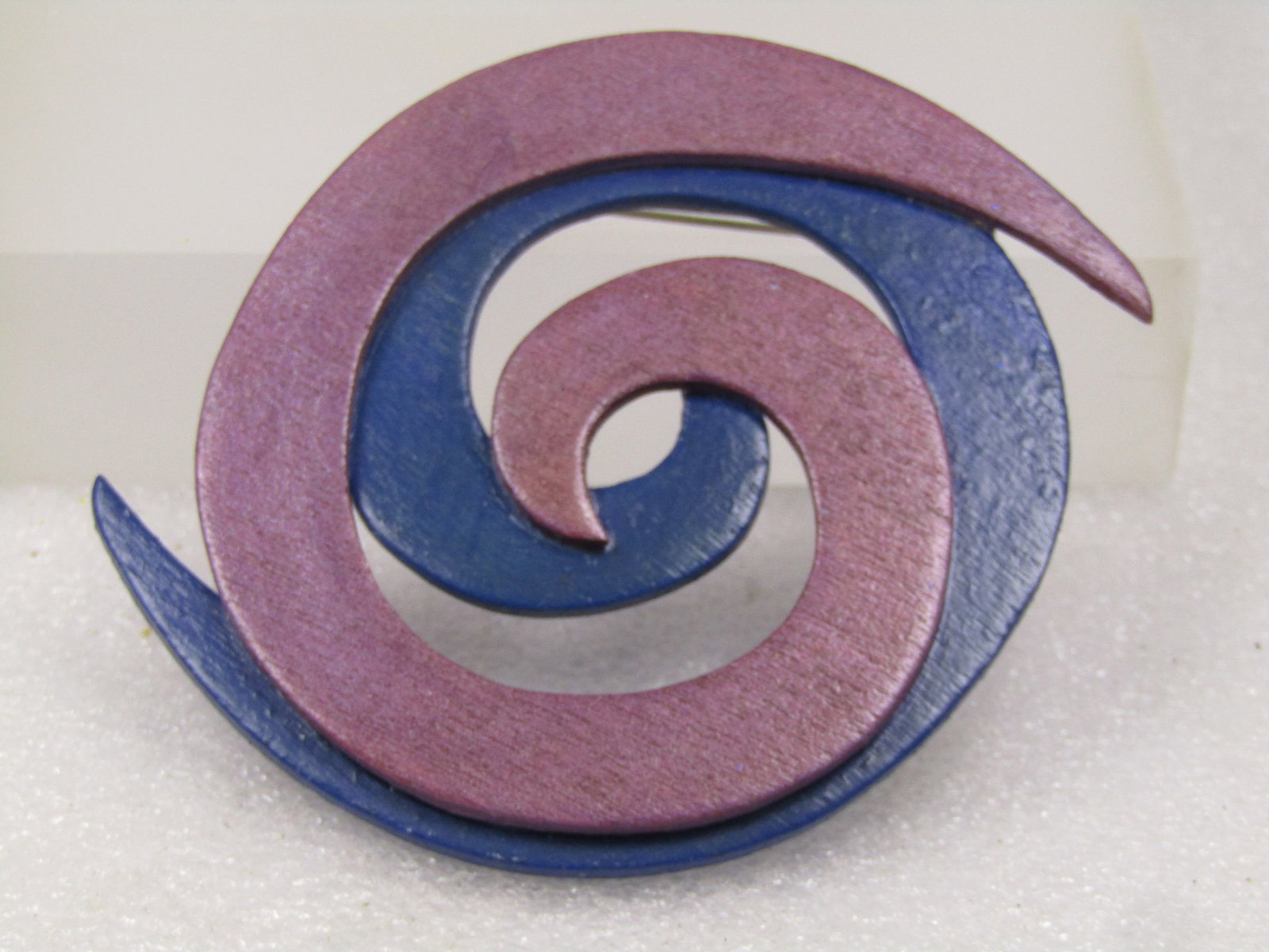 Vintage Blue/Lavender Sprial Brooch, Wooden, Handmade, 3.25" - 3