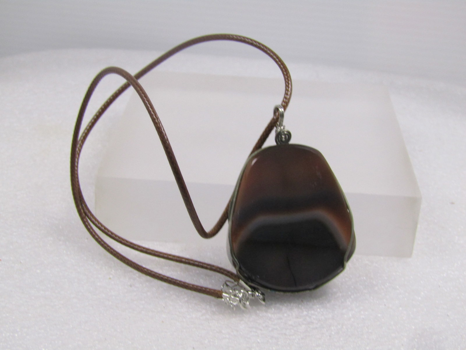 Brown Montana Druzy Agate Pendant on Brown Cord Necklace, 18"-20", 1980's-1990's - 8