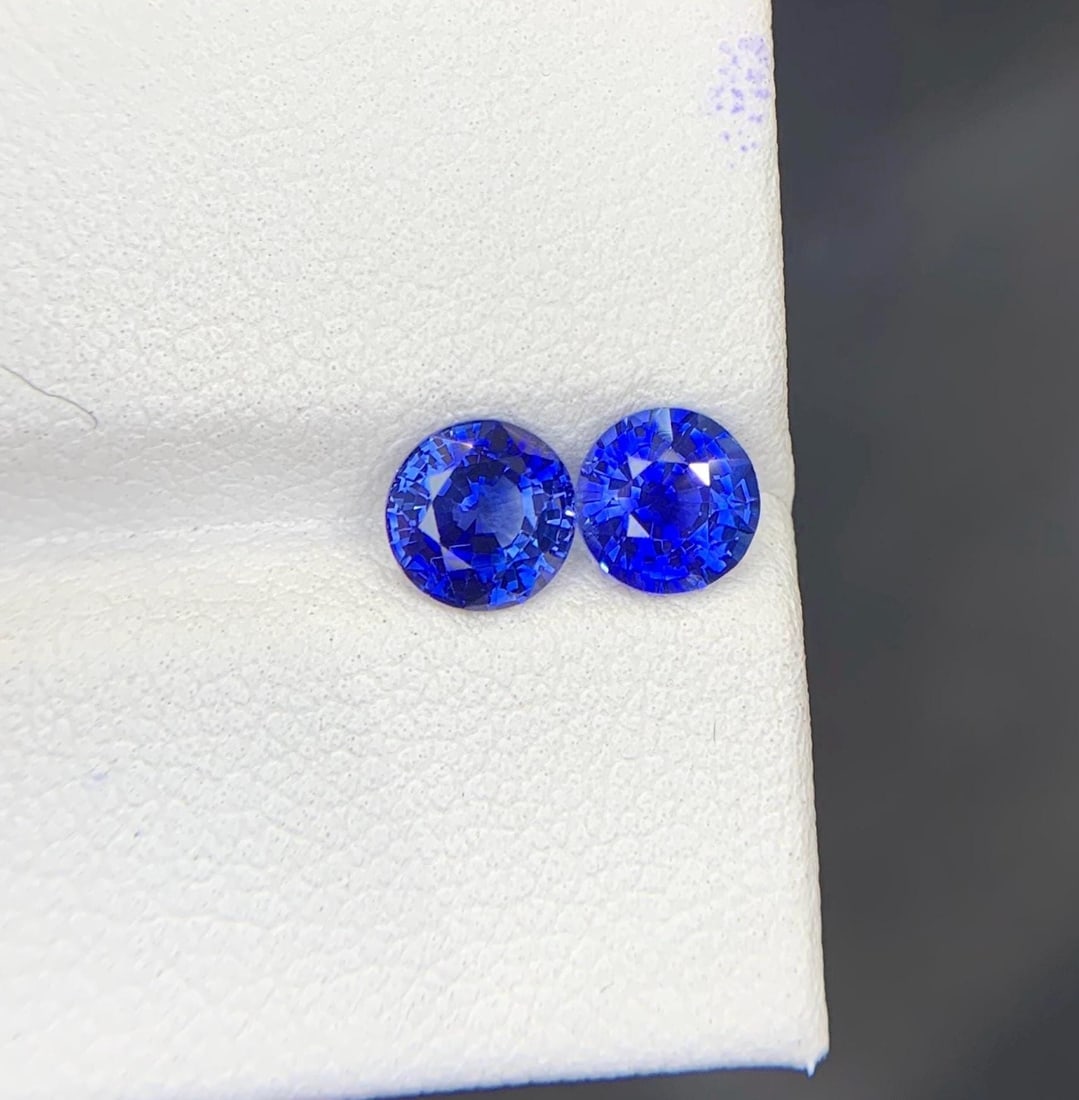 Natural Blue Sapphire Pair , Round Cut Sapphire Ringstone For Jewellery Making , Earrings , 1.764 CT - 4