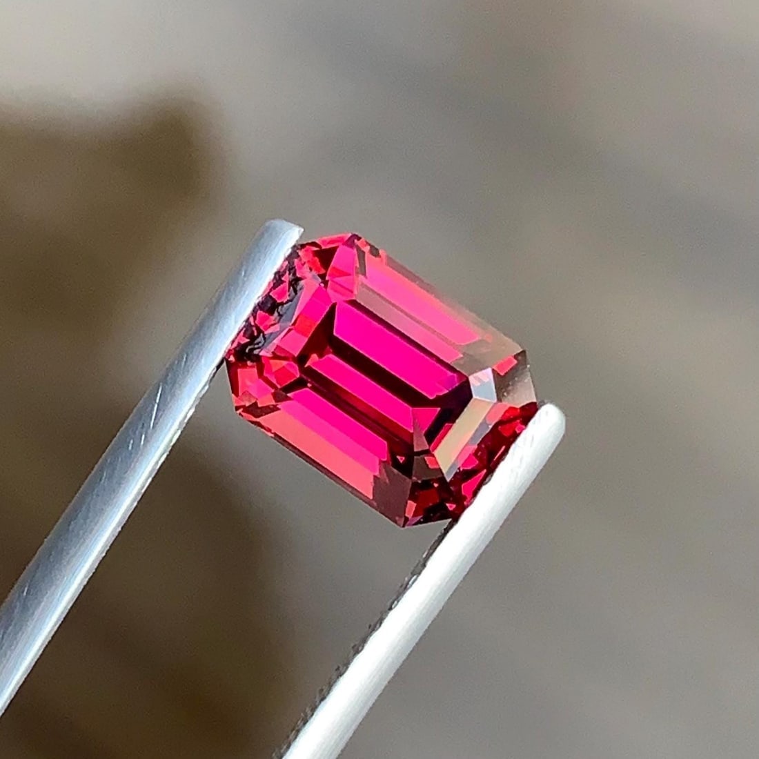 Natural Raspberry Pink Sparkly Garnet Emerald Cut Loose Gemstone From Tanzania, 3.036 Carat - 2