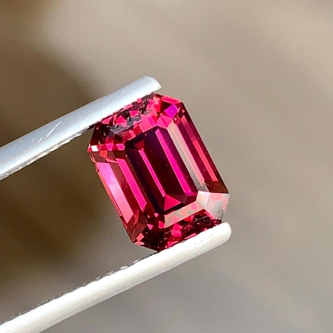 Natural Raspberry Pink Sparkly Garnet Emerald Cut Loose Gemstone From Tanzania, 3.036 Carat - 3