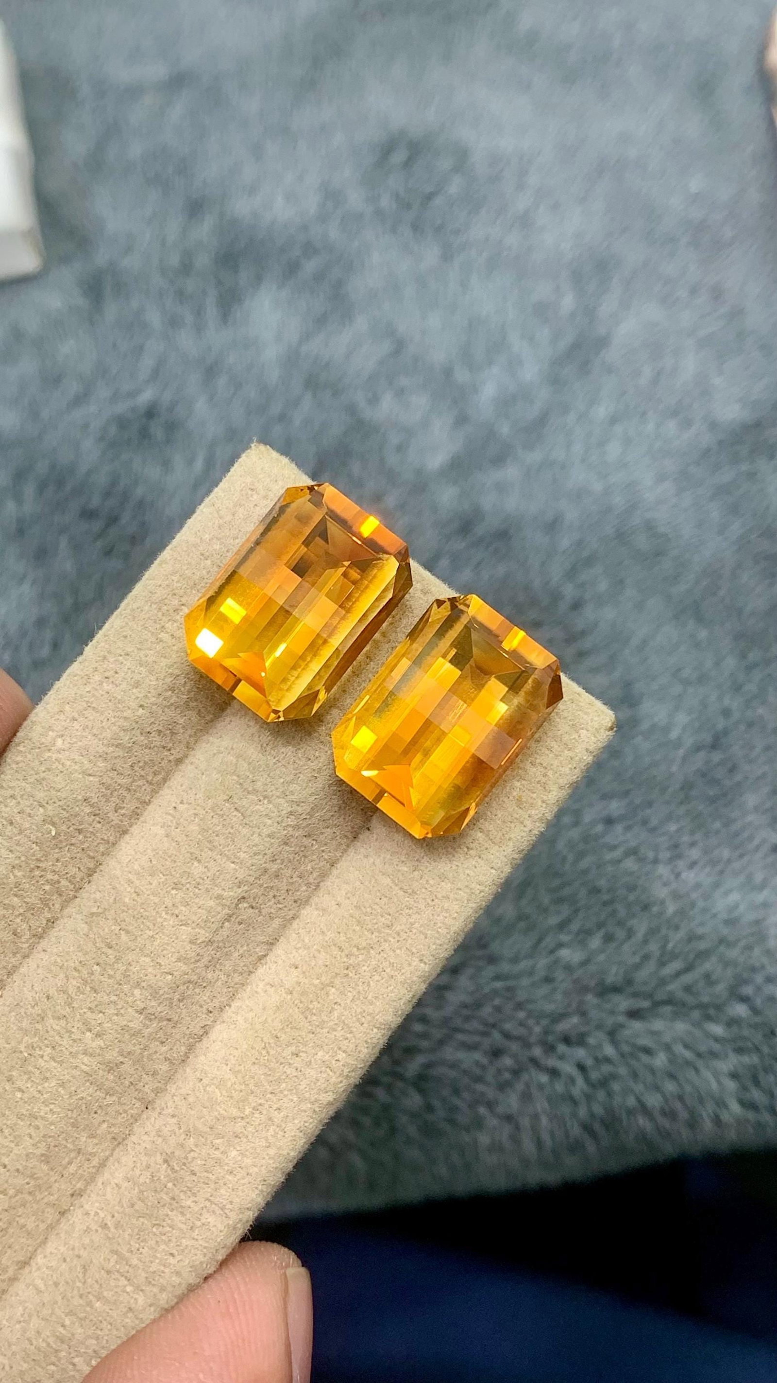 Fancy Emerald Cut aturap Citrine Golden Yellow Pair Gemstone For Earrings - 18.80 carat - 4