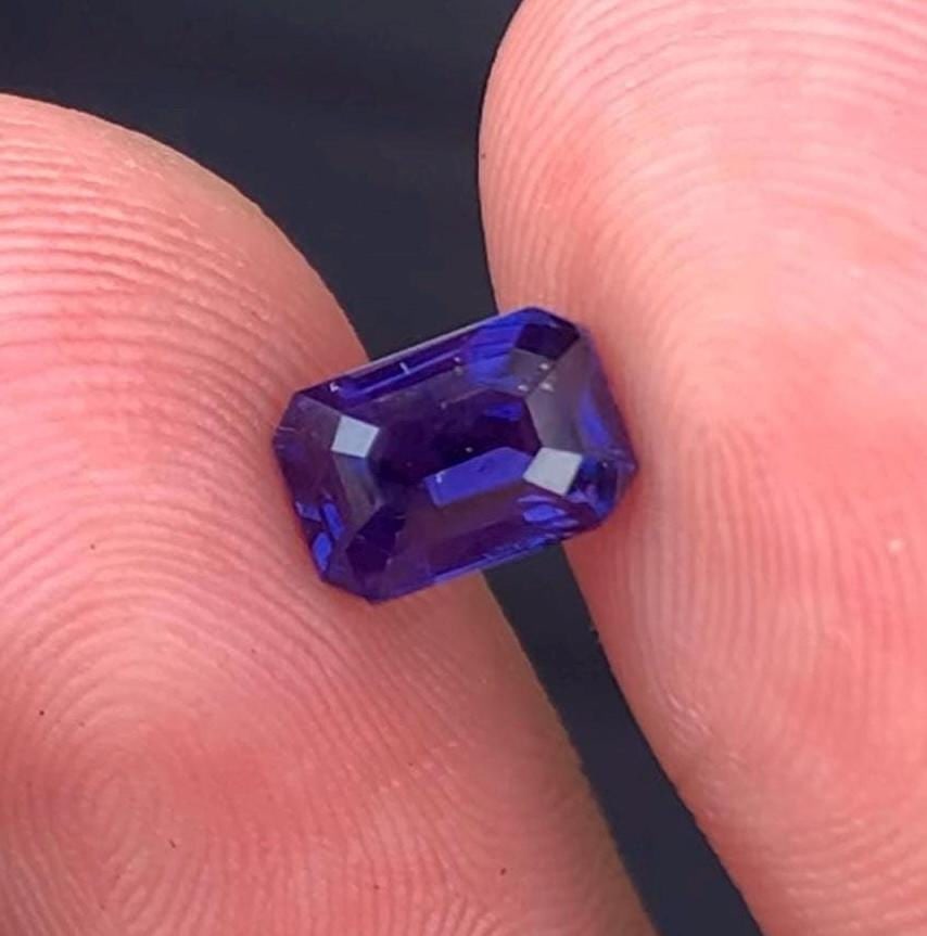 No Heat Blue Sapphire Ringstone: Emerald Cut, 1.70 CT - 2