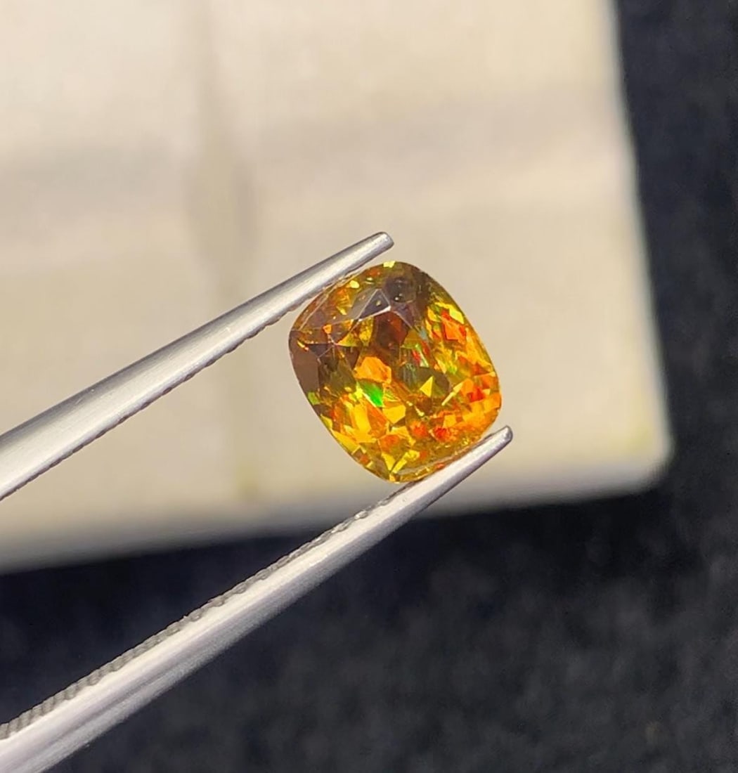 Ultra Fire Natural Titanite Sphene Cushion Cut Gemstone , March Birthstone - 1.60 Carat - 3