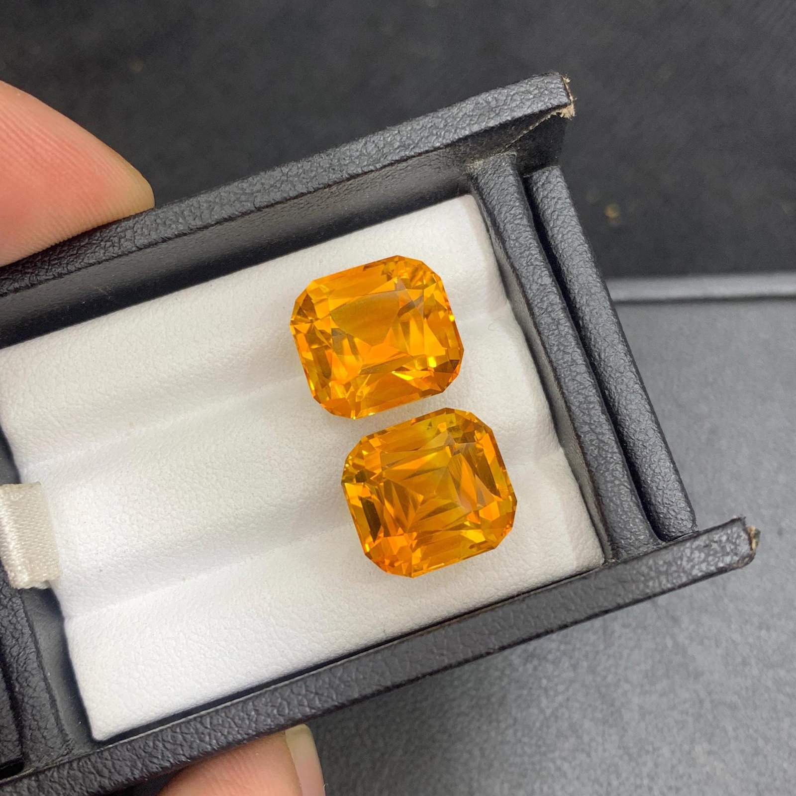 Madeira Citrine Gem Pair: 17.18 ct Orange Cushion Cut Stones - 2