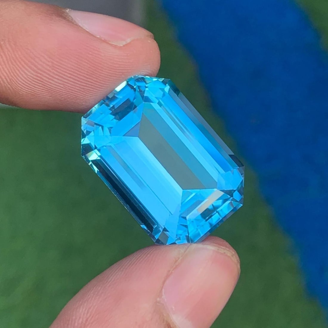 Swiss Blue Topaz Gemstone Necklace Size Emerald Cut From Brazil - 48.495 Ct - 4