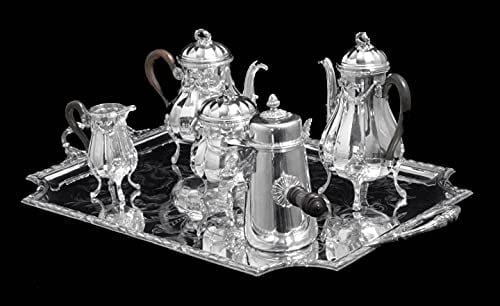 CHRISTOFLE (CARDEILHAC) ANTIQUE FRENCH 6pc. 950 STERLING SILVER TEA SET + TRAY 1850-1899: Title: CHRISTOFLE (CARDEILHAC) ANTIQUE FRENCH 6pc. 950 STERLING SILVER TEA SET + TRAY 1850-1899 Description:Direct from Paris a Gorgeous 5pc. Louis XVI 950 Sterling Silver Tea Set by France's Premier 