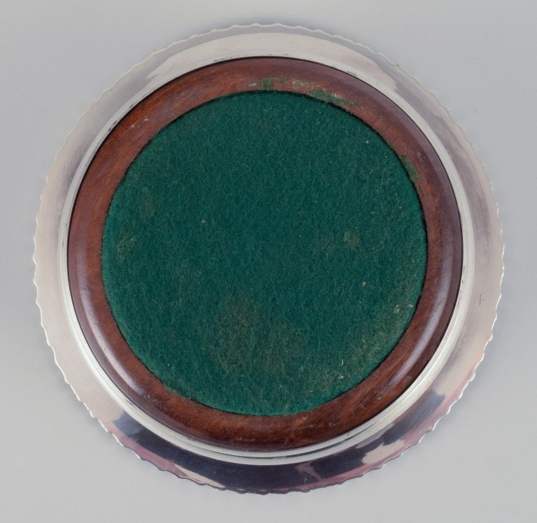 Danish bottle coaster in plated silver and wood. High-quality and heavy. - 7