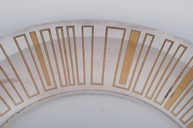 WMF, Germany. Large "Ikora" Art Deco bowl with three feet, silver-plated with brass inlay. - 5