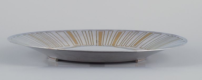 WMF, Germany. Large "Ikora" Art Deco bowl with three feet, silver-plated with brass inlay. - 8
