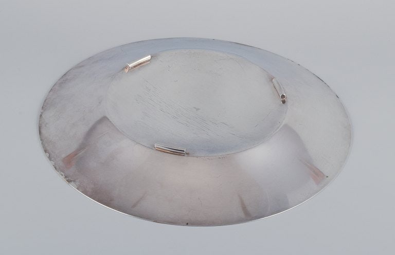 WMF, Germany. Large "Ikora" Art Deco bowl with three feet, silver-plated with brass inlay. - 9