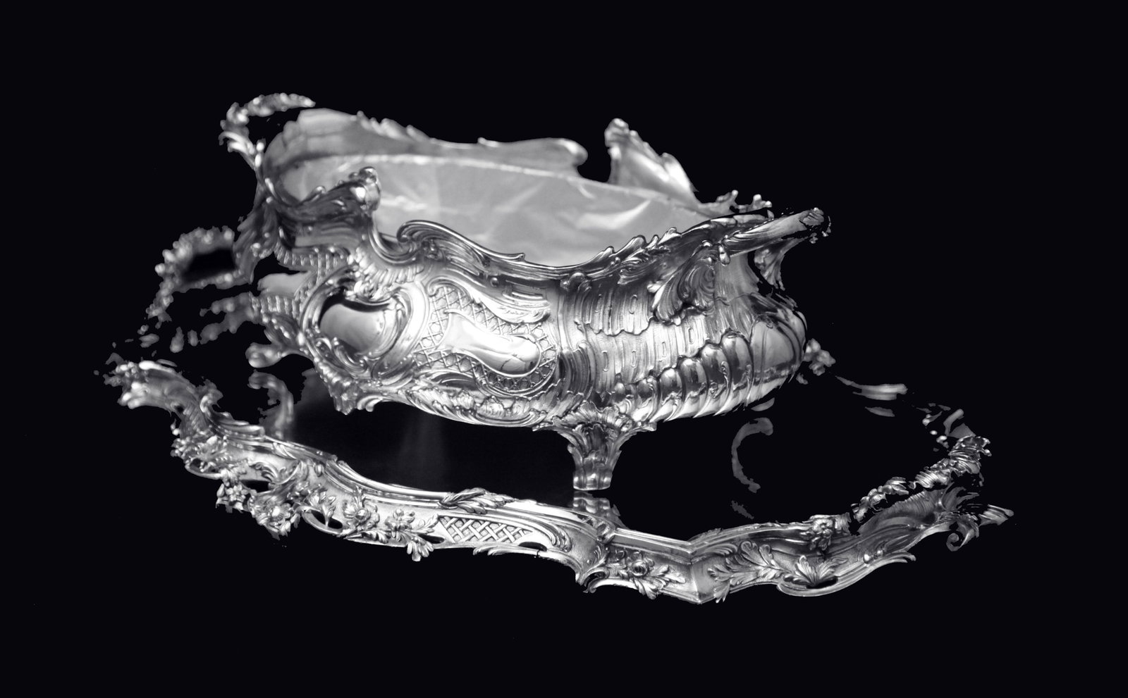 French: 2pc. Antique 19th Century Silver Plate Table Centerpiece, Excellent Condition, Rocaille - 2