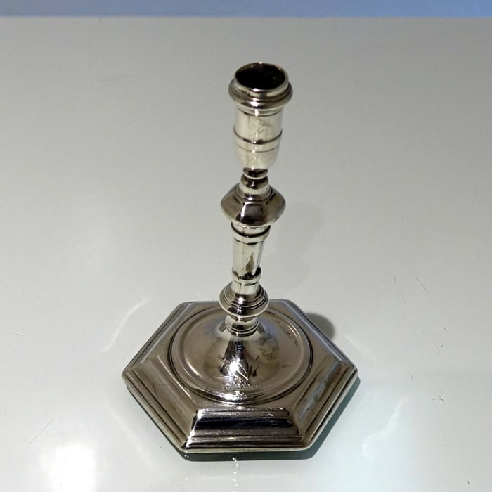 Early 18th Century Antique George I Sterling Silver Octagonal Taper-stick London 1723 James Gould - 4