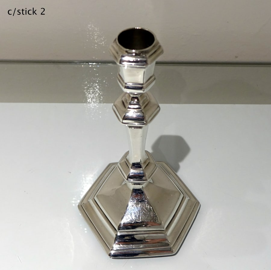 Early 18th Century Antique George I Britannia Silver Pair Hexagonal Candlesticks London 1717 Thomas - 11