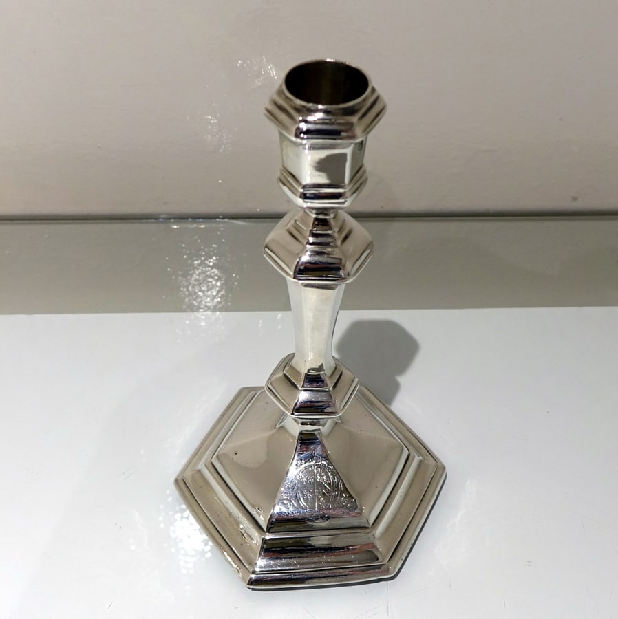 Early 18th Century Antique George I Britannia Silver Pair Hexagonal Candlesticks London 1717 Thomas - 4