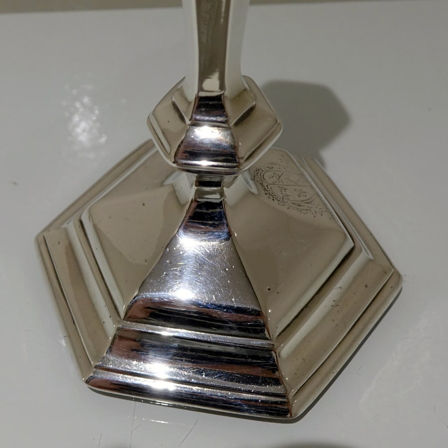 Early 18th Century Antique George I Britannia Silver Pair Hexagonal Candlesticks London 1717 Thomas - 6