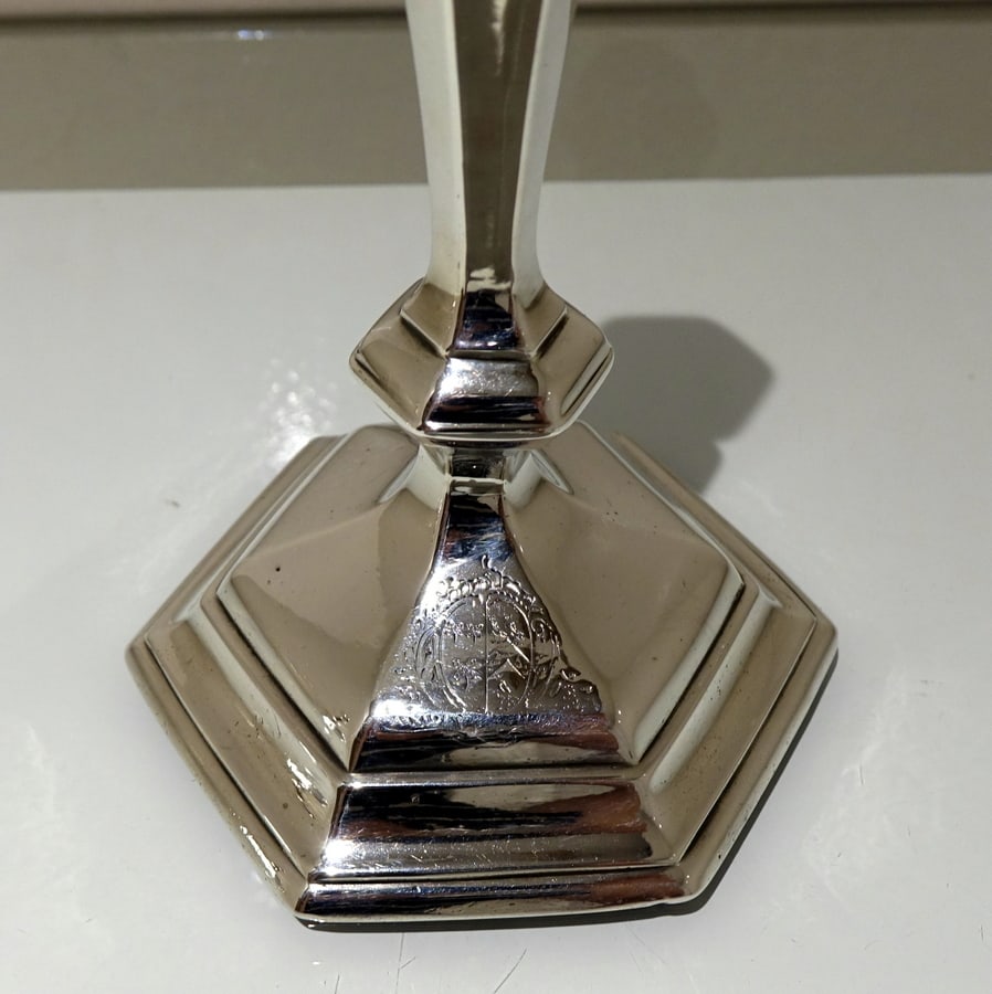 Early 18th Century Antique George I Britannia Silver Pair Hexagonal Candlesticks London 1717 Thomas - 7