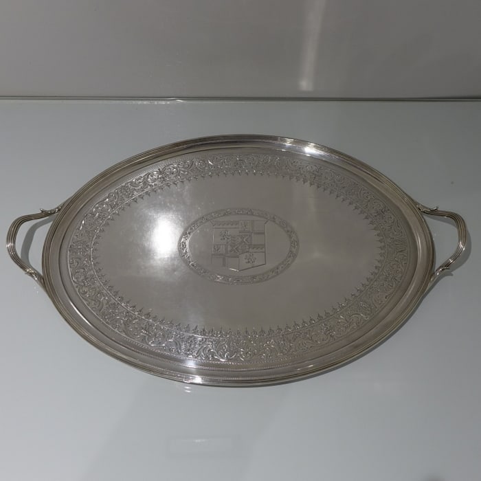 19th Century George III Antique Sterling Silver Oval Tray London 1793 Thomas Hannam & John Crouch II - 2