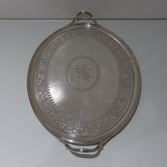 19th Century George III Antique Sterling Silver Oval Tray London 1793 Thomas Hannam & John Crouch II - 3