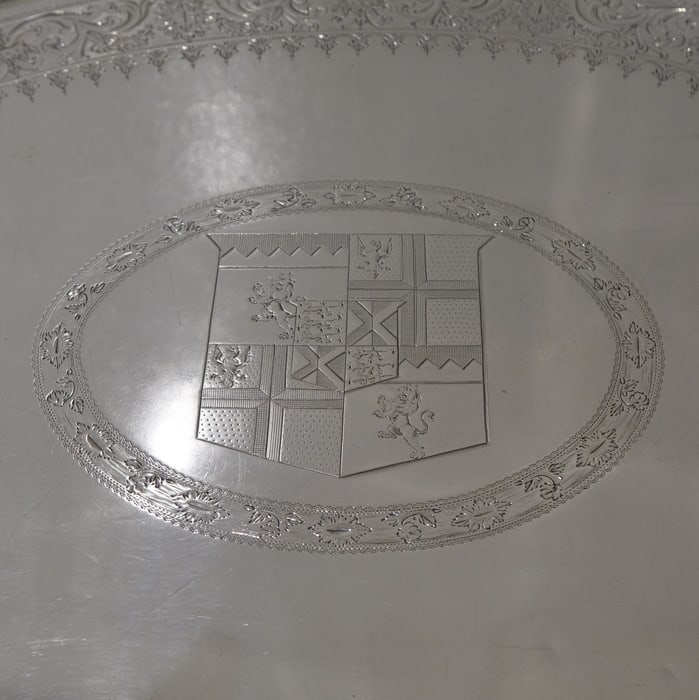 19th Century George III Antique Sterling Silver Oval Tray London 1793 Thomas Hannam & John Crouch II - 6