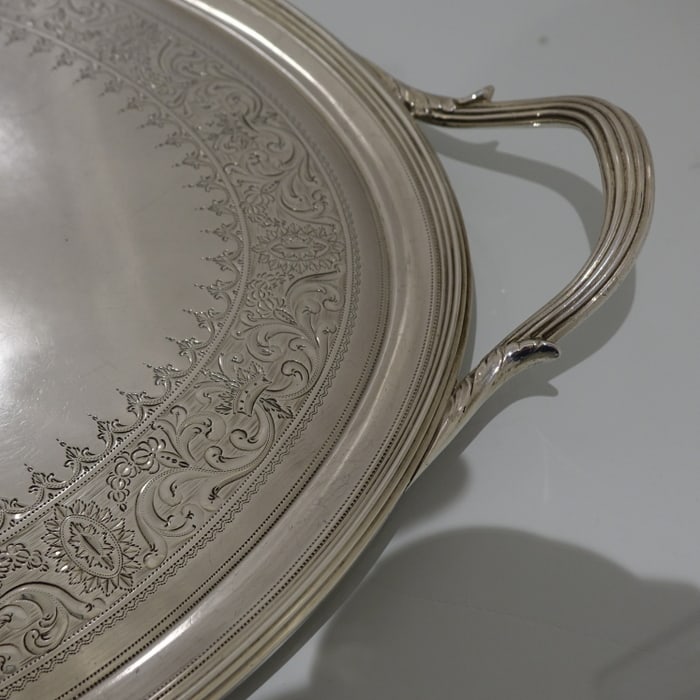 19th Century George III Antique Sterling Silver Oval Tray London 1793 Thomas Hannam & John Crouch II - 8