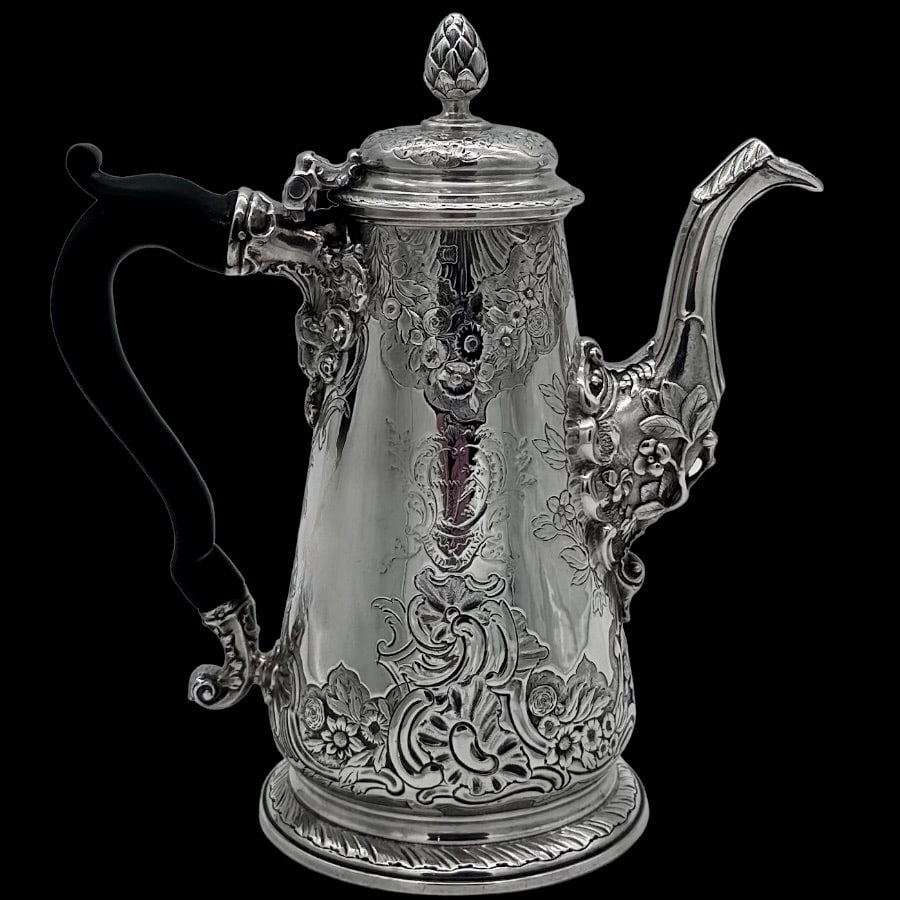 Mid 19th Century Antique Silver George II Coffee Pot London 1744 Paul de Lamerie - 3