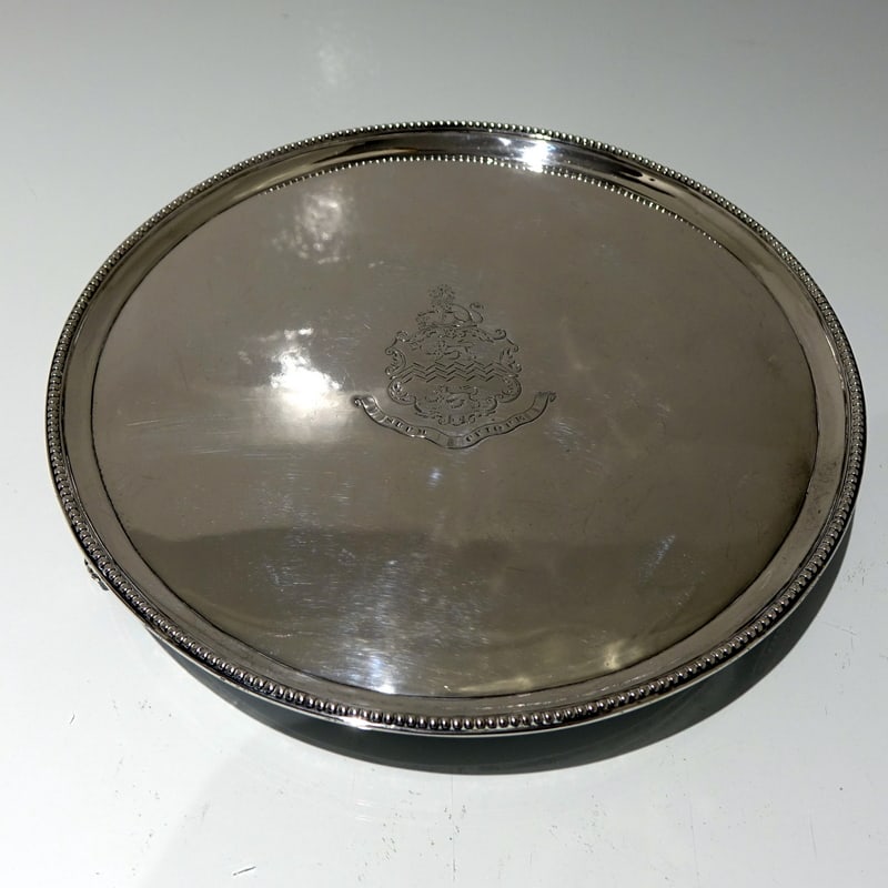 18th Century Antique George III Sterling Silver Salver London 1788 John Hutson: Title:18th Century Antique George III Sterling Silver Salver London 1788 John Hutson Description:Description A stylish 18th century circular salver decorated with an outer applied bead border. The sal