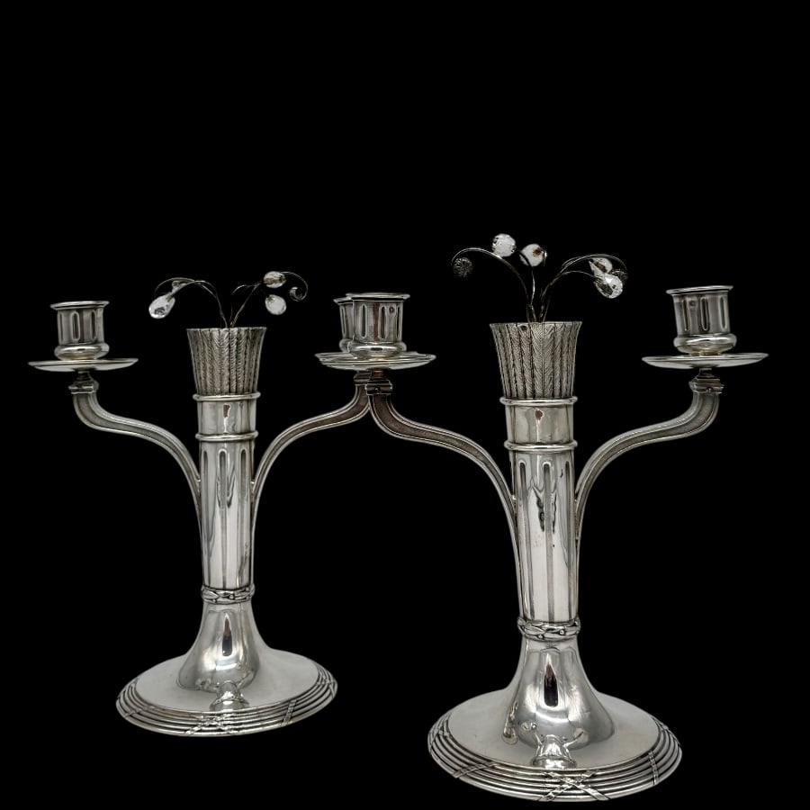 Early 20th Century Modern French Silver Pair Candelabra circa 1930 (1 of 12)
